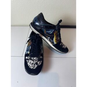 Y2K Kenzo Tiger Print Low Top Sneakers 38 7.5 Black Embroidered Logo Asian